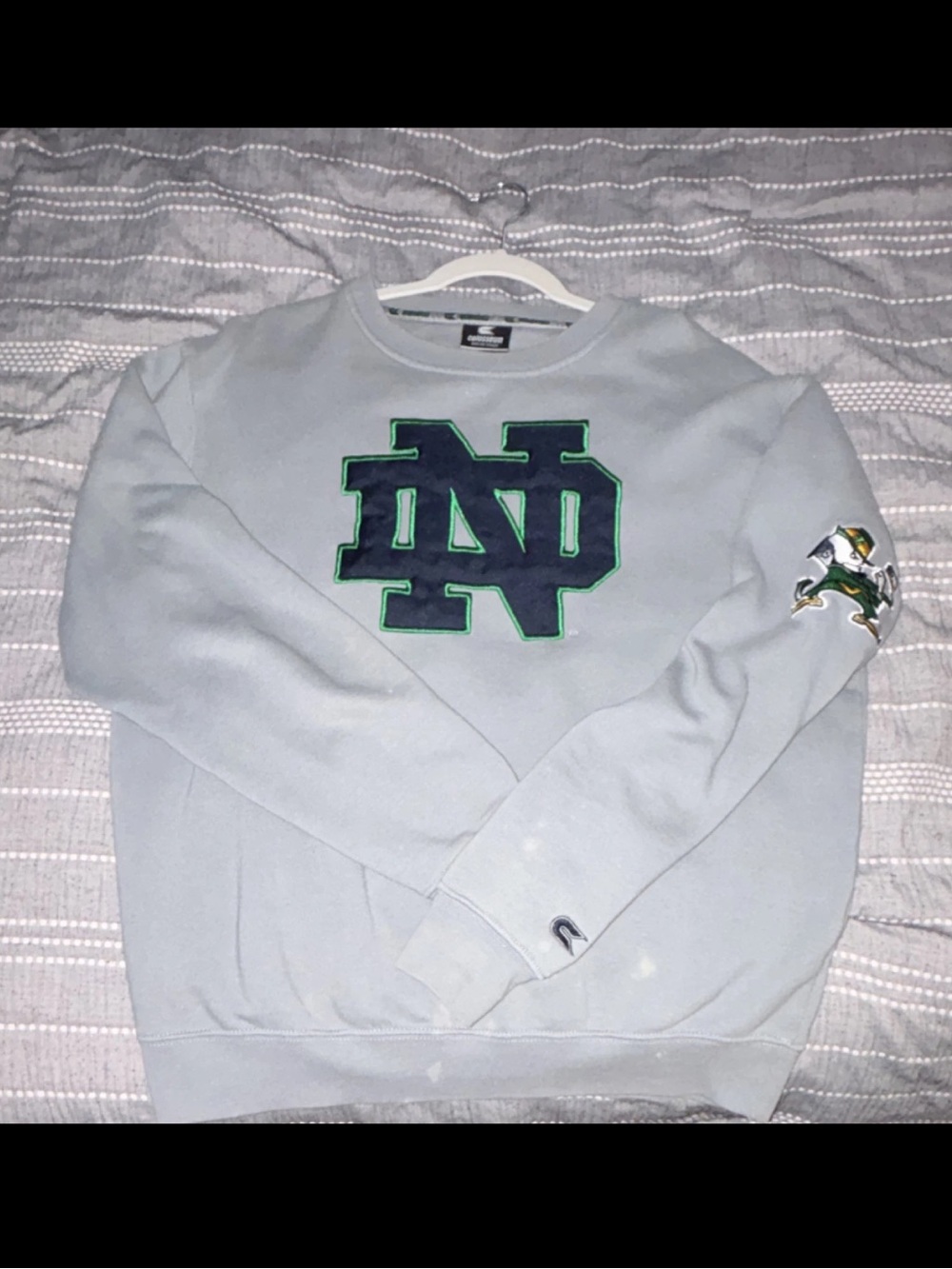 Colosseum Light Gray Crewneck with Dark Green ND Logo